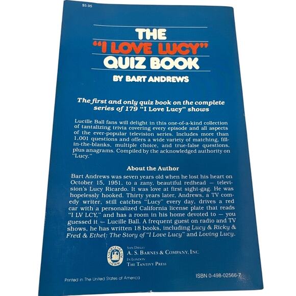 "I Love Lucy" Quiz Book by Bart Andrews - 1981 Edition ISBN 0-498-02566-7 - Picture 2 of 9